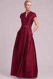 Dark Green A-Line V-Nec Long Mother of the Bride Dress with Belt