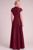Dark Green A-Line V-Nec Long Mother of the Bride Dress with Belt