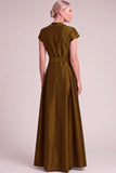 Dark Green A-Line V-Nec Long Mother of the Bride Dress with Belt