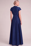 Dark Green A-Line V-Nec Long Mother of the Bride Dress with Belt
