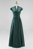 Dark Green A-Line V-Nec Long Mother of the Bride Dress with Belt