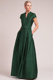 Dark Green A-Line V-Nec Long Mother of the Bride Dress with Belt