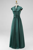 Dark Green A-Line V-Nec Long Mother of the Bride Dress with Belt