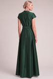 Dark Green A-Line V-Nec Long Mother of the Bride Dress with Belt