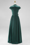 Dark Green A-Line V-Nec Long Mother of the Bride Dress with Belt