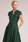 Dark Green A-Line V-Nec Long Mother of the Bride Dress with Belt