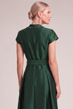 Dark Green A-Line V-Nec Long Mother of the Bride Dress with Belt