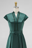 Dark Green A-Line V-Nec Long Mother of the Bride Dress with Belt