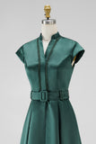 Dark Green A-Line V-Nec Long Mother of the Bride Dress with Belt