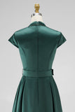 Dark Green A-Line V-Nec Long Mother of the Bride Dress with Belt