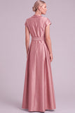 Dark Green A-Line V-Nec Long Mother of the Bride Dress with Belt