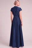 Dark Green A-Line V-Nec Long Mother of the Bride Dress with Belt