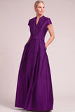 Dark Green A-Line V-Nec Long Mother of the Bride Dress with Belt