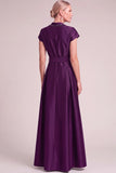 Dark Green A-Line V-Nec Long Mother of the Bride Dress with Belt