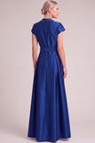 Dark Green A-Line V-Nec Long Mother of the Bride Dress with Belt