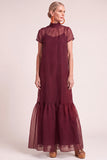 Navy A-Line Ruffled High Neck Long Mother of the Bride Dress with Bow