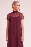 Navy A-Line Ruffled High Neck Long Mother of the Bride Dress with Bow