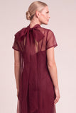 Navy A-Line Ruffled High Neck Long Mother of the Bride Dress with Bow