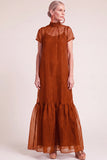 Navy A-Line Ruffled High Neck Long Mother of the Bride Dress with Bow