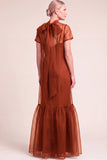 Navy A-Line Ruffled High Neck Long Mother of the Bride Dress with Bow