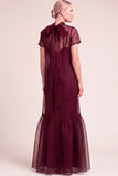 Navy A-Line Ruffled High Neck Long Mother of the Bride Dress with Bow