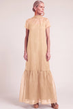 Navy A-Line Ruffled High Neck Long Mother of the Bride Dress with Bow
