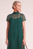 Navy A-Line Ruffled High Neck Long Mother of the Bride Dress with Bow