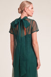 Navy A-Line Ruffled High Neck Long Mother of the Bride Dress with Bow