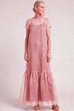 Navy A-Line Ruffled High Neck Long Mother of the Bride Dress with Bow