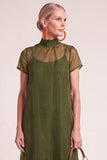Navy A-Line Ruffled High Neck Long Mother of the Bride Dress with Bow
