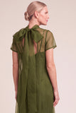 Navy A-Line Ruffled High Neck Long Mother of the Bride Dress with Bow