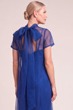 Navy A-Line Ruffled High Neck Long Mother of the Bride Dress with Bow