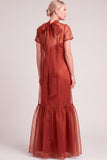 Navy A-Line Ruffled High Neck Long Mother of the Bride Dress with Bow