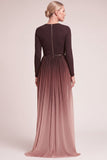 Dark Red A-Line Round Neck Pleated Long Mother of the Bride Dress with Belt