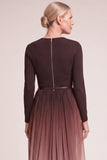Dark Red A-Line Round Neck Pleated Long Mother of the Bride Dress with Belt