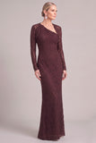 Brown Lace 2 Piece Sheath Long Mother of the Bride Dress