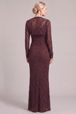 Brown Lace 2 Piece Sheath Long Mother of the Bride Dress