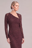 Brown Lace 2 Piece Sheath Long Mother of the Bride Dress
