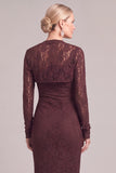 Brown Lace 2 Piece Sheath Long Mother of the Bride Dress