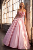 Pink Sparkly Sequins Strapless A-Line Long Prom Dress