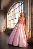 Pink Sparkly Sequins Strapless A-Line Long Prom Dress