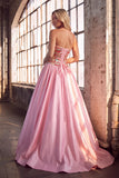 Pink Sparkly Sequins Strapless A-Line Long Prom Dress