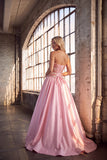 Pink Sparkly Sequins Strapless A-Line Long Prom Dress