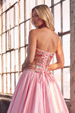 Pink Sparkly Sequins Strapless A-Line Long Prom Dress