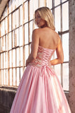 Pink Sparkly Sequins Strapless A-Line Long Prom Dress
