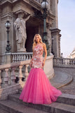 Sparkly Pink Mermaid Halter Maxi Prom Dress with Sequins