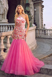 Sparkly Pink Mermaid Halter Maxi Prom Dress with Sequins