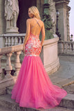 Sparkly Pink Mermaid Halter Maxi Prom Dress with Sequins