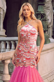 Sparkly Pink Mermaid Halter Maxi Prom Dress with Sequins