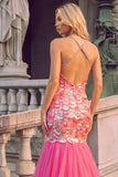 Sparkly Pink Mermaid Halter Maxi Prom Dress with Sequins